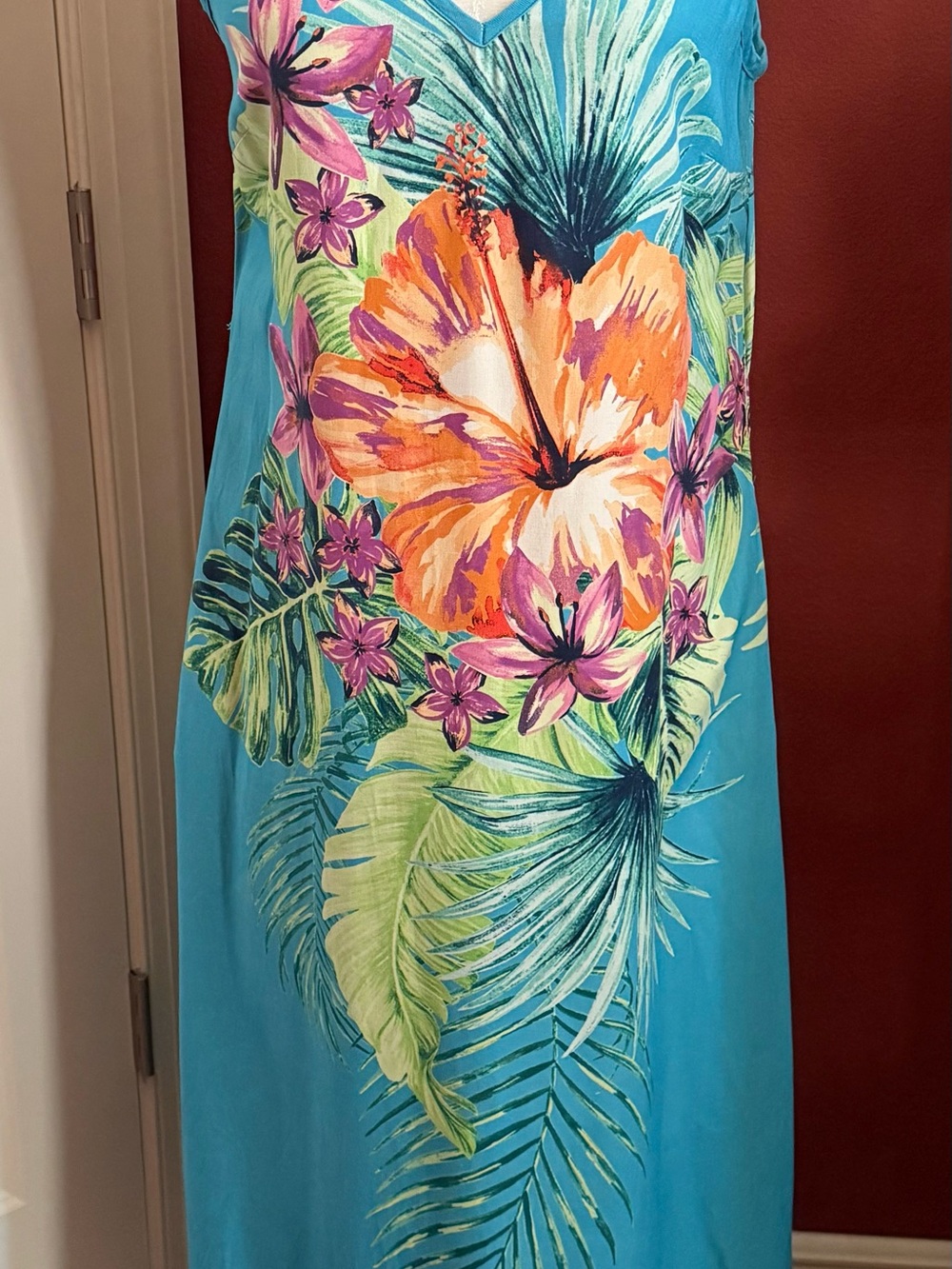 Tommy  Bahama Tropical Floral Maxi Dress in Turquoise & Orange XS